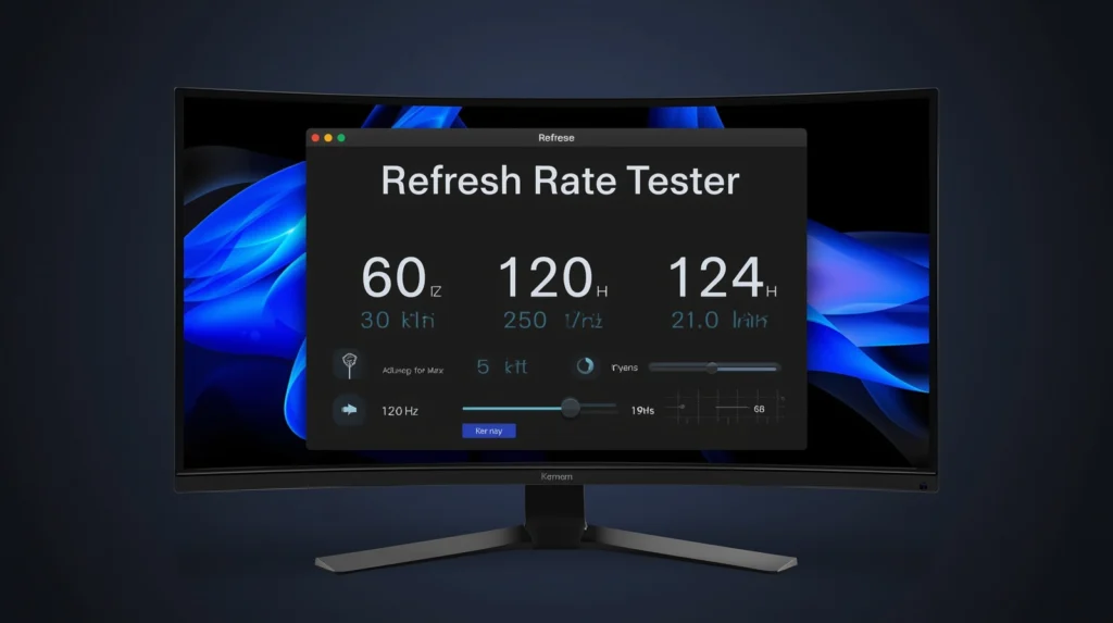Screenshot of Free Refresh Rate Tester showing monitor Hz results