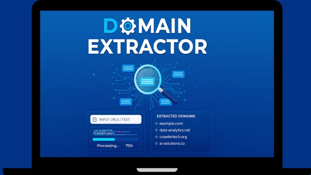 Screenshot of Domain Extractor tool extracting domain names from text online.