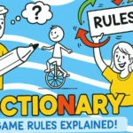 Players drawing and guessing words while playing Pictionary game according to the official rules.